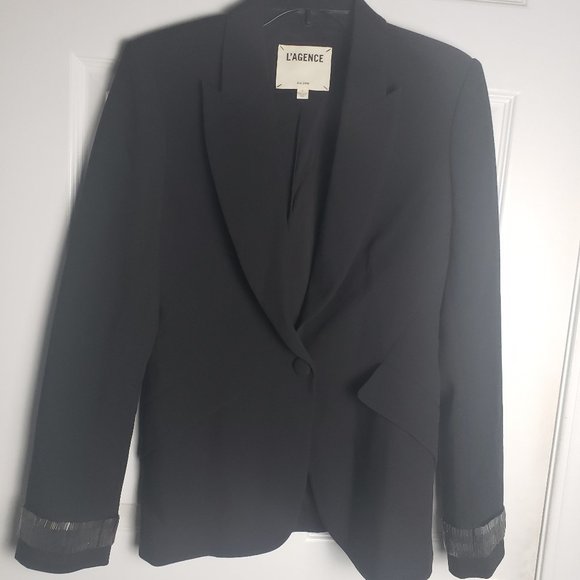 L'Agence Chamberlain Black/Gunmetal Blazer with Embellished Cuffs - Picture 1 of 15